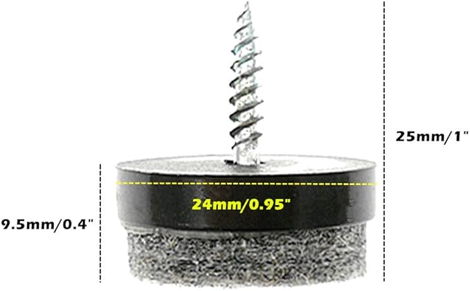 ALIMITOPIA 40pcs Screw-on Furniture Felt Pad Chair Glide Slider Hardwood Floor Protector for Wooden Leg Feet of Chair Table Furniture(Φ24mm or 0.95";Black)