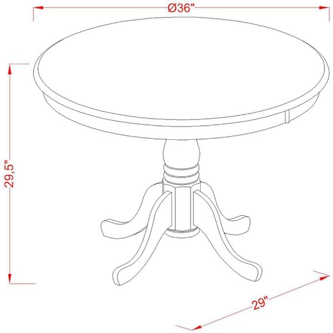 East West Furniture ANWE5-BMK-W 5 Piece Dining Room Table Set Includes a Round Wooden Table with Pedestal and 4 Kitchen Dining Chairs, 36x36 Inch, Buttermilk & Cherry