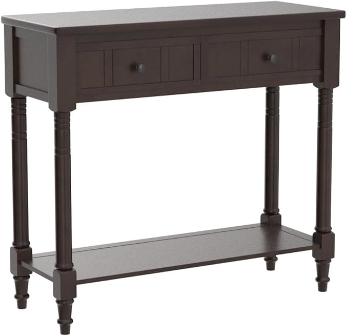 Merax Modern Wood Narrow Console Table for Entryway Hallway Front Door SideTable with Drawers and Bottom Shelf Espresso