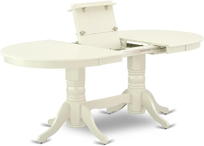 East West Furniture VAAB7-LWH-64 7 Piece Dinette Set Consist of an Oval Dining Room Table with Butterfly Leaf and 6 White Faux Leather Upholstered Chairs, 40x76 Inch, Linen White