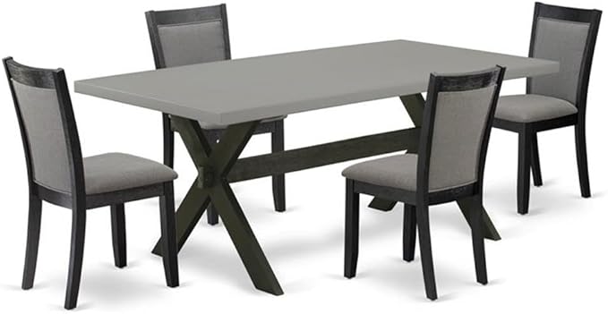 East West Furniture X697MZ650-5 5 Piece Dining Table Set for 4 Includes a Rectangle Kitchen Table with X-Legs and 4 Dark Gotham Grey Linen Fabric Parsons Chairs, 40x72 Inch, Multi-Color