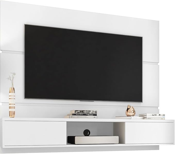 Manhattan Comfort Vernon 62" Floating Entertainment Center, Wall Mounted TV Stand for 55'' Television with Concealed & Open Storage, Hole for Cable Management, White