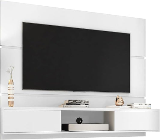 Manhattan Comfort Vernon 62" Floating Entertainment Center, Wall Mounted TV Stand for 55'' Television with Concealed & Open Storage, Hole for Cable Management, White