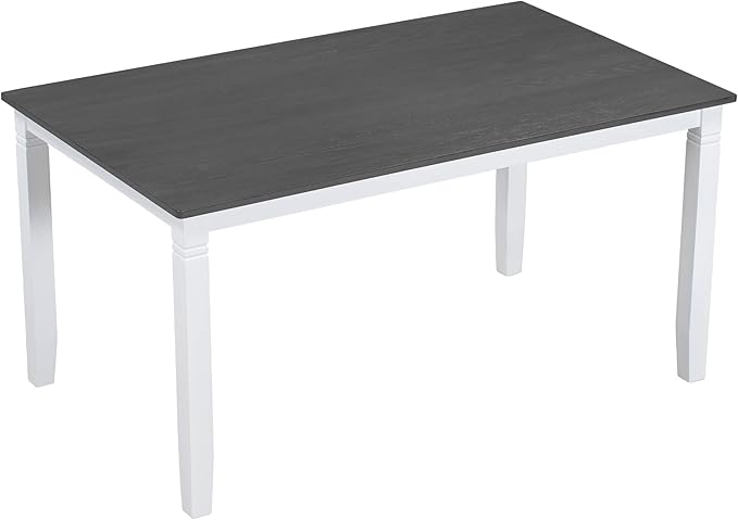 Ball & Cast 6 Piece Wood Dining Table Set,Kitchen Table Set with Upholstered Bench and 4 Dining Chairs,Farmhouse Living Room Furniture w/Carved Legs & Round Backrest,for Dining Room,Gray+White