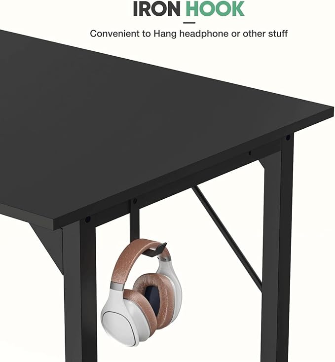 47 Inch Desk Office with Storage, Modern Simple Style Gaming Computer Table for Youth Student Adult, Metal and Wood Home Office Furniture, Black