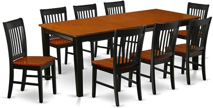 East West Furniture QUNO9-BCH-W 9 Piece Dining Set Includes a Rectangle Dining Table with Butterfly Leaf and 8 Kitchen Chairs, 40x78 Inch, Black & Cherry