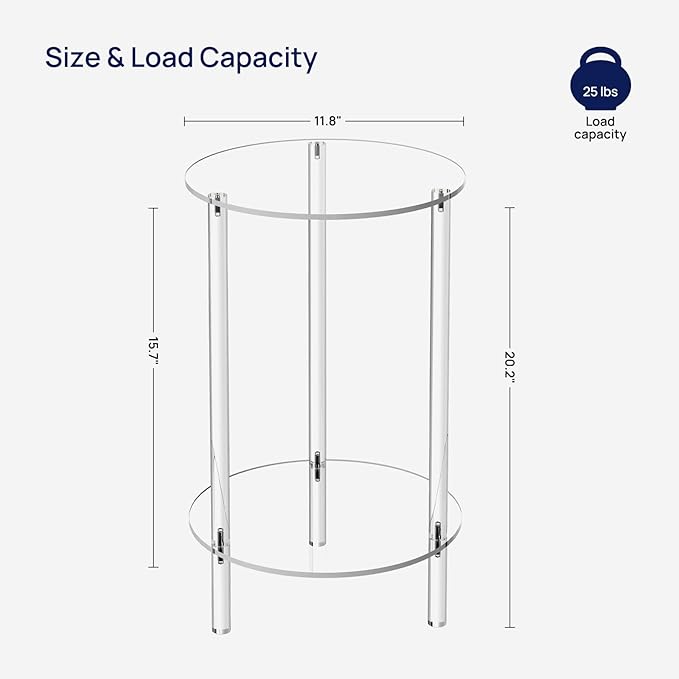 HMYHUM Acrylic Round Side Table for Small Spaces, 11.8" L x 11.8" W x 20.2" H, Small Nightstand/Bedside/End Table for Living Room, Bedroom, 2-Tier, Clear
