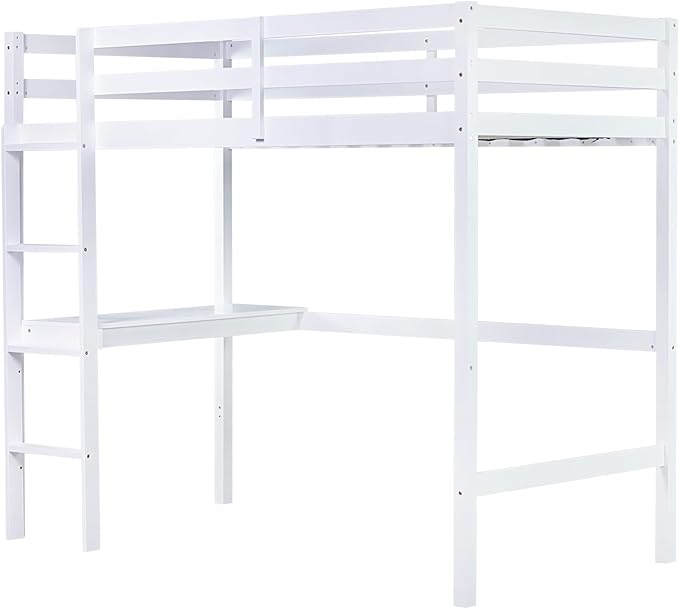 HomSof Twin Loft Bed with Built-in Desk,White
