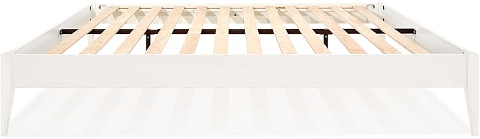 Bme Dinkee Signature Ivory White King Bed Frame Without Headboard - Modern & Minimalist Style with Acacia Wood - 12 Strong Wood Slat Support - Easy Assembly - No Box Spring Needed