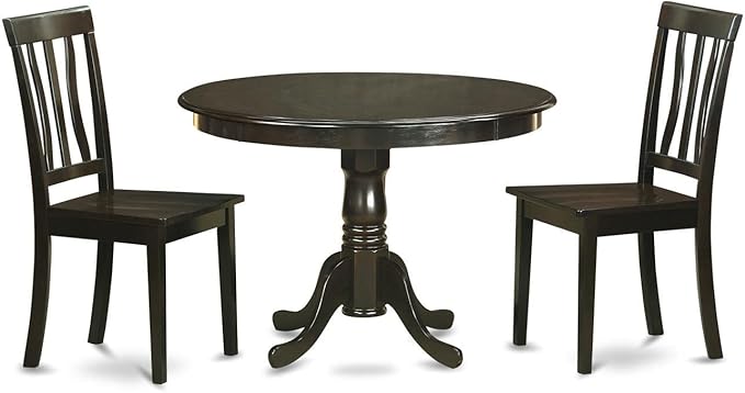 East West Furniture HLAN3-CAP-W 3 Piece Dining Room Furniture Set Contains a Round Kitchen Table with Pedestal and 2 Dining Chairs, 42x42 Inch, Cappuccino