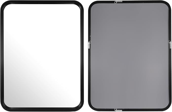 WallBeyond 18x24 Inch Wood Mirror for Bathroom, Wooden Frame Wall Mirror Farmhouse Wall Mounted Rectangle Mirror for Vanity (Horizontal/Vertical Black Color)