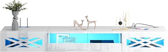 Floating TV Stand, 71" Floating Entertainment Center Wall Mounted,Floating Wall Mounted TV Shelf with Led Lights and Power Outlet,Modern High Gloss tv Cabinet Media Console with Storage