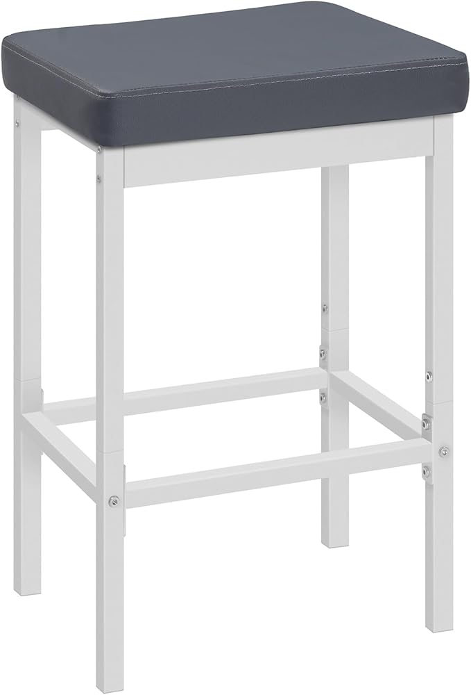 HOOBRO Bar Stools, 24.8-Inch Height Stools, Breakfast Bar Stools, Kitchen Bar Chairs, 2" Thick Upholstery, for Kitchen, Dining Room, Cafe, Bar Counter, White and Gray WG21BY01