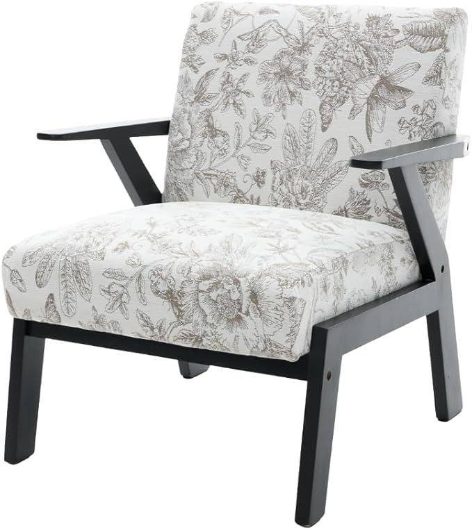 GDFStudio Aogex Accent Chair, Upholstered Club Chair, Printed Design Armchair, Wooden Frame Single Sofa, Back Support Seating, Comfort Reading Lounge, Reading Single Sofa for Living Room, Beige+Gray