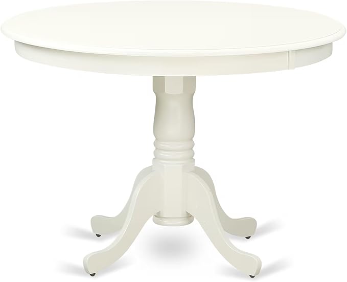 East West Furniture HLAD5-LWH-LC 5 Piece Dinette Set for 4 Includes a Round Dining Table with Pedestal and 4 Faux Leather Dining Room Chairs, 42x42 Inch, Linen White