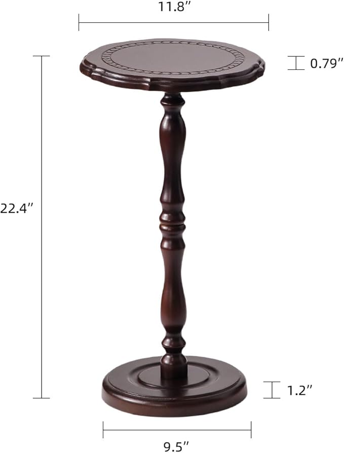 Round Side Table, Small Drink Table for Small Spaces, Solid Wood Modern End Table Accent Nightstand for Bedroom, Living Room, Corners and Office, Brown