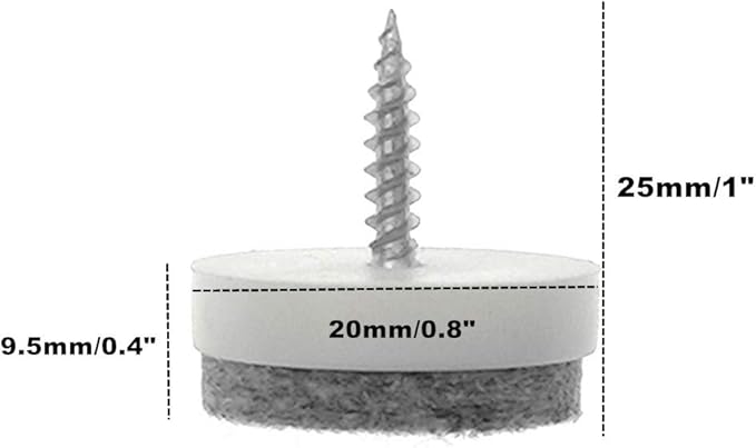 ALIMITOPIA 40pcs Screw-on Furniture Felt Pad Chair Glide Slider Hardwood Floor Protector for Wooden Leg Feet of Chair Table Furniture(Φ20mm or 0.8";White)