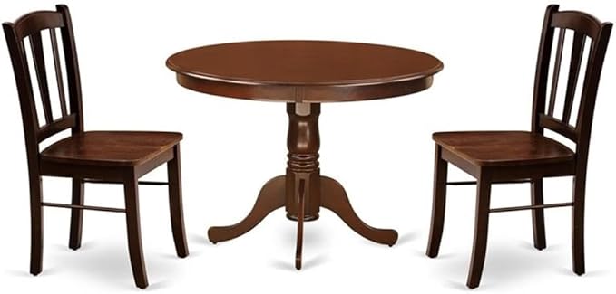 East West Furniture HLDL3-MAH-W 3 Piece Kitchen Table Set for Small Spaces Contains a Round Dining Room Table with Pedestal and 2 Solid Wood Seat Chairs, 42x42 Inch, Mahogany