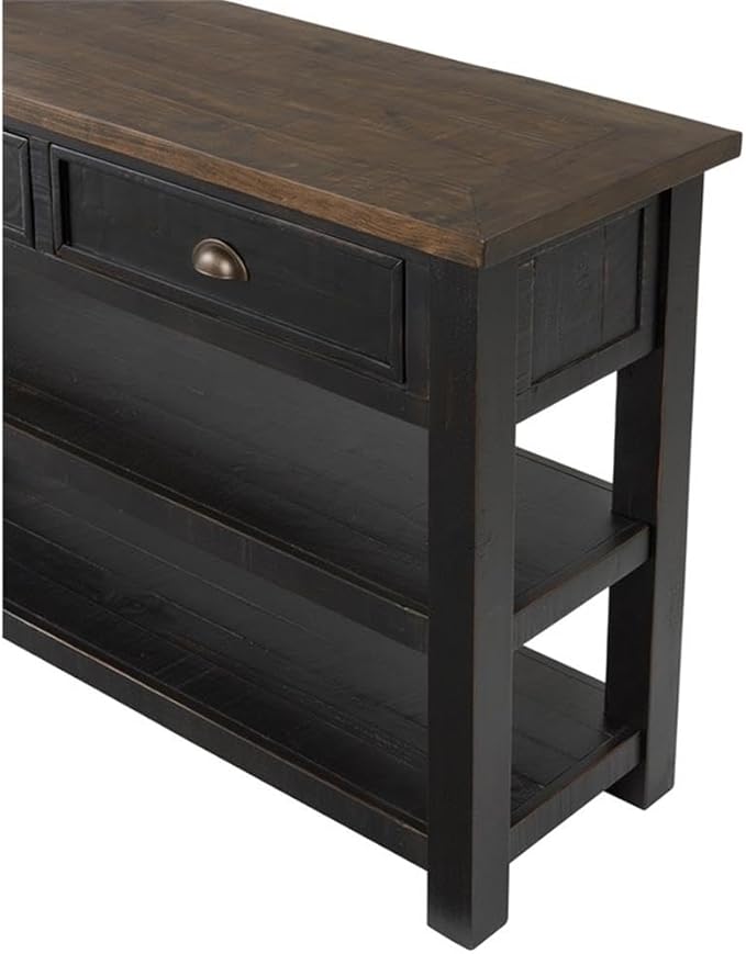 Martin Svensson Home Solid Wood Sofa Console Table, Black with Brown Top
