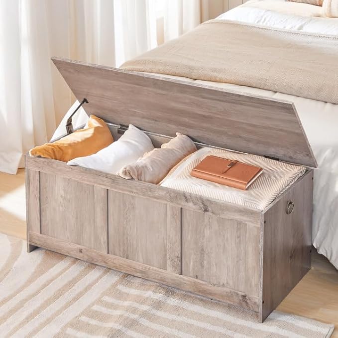 HOOBRO Storage Bench, 39.3" Retro Wooden Storage Chest, Wooden Storage Trunk, Toy Chest with Lift Top, Multifunctional Entryway Organizer, for Entryway, Living Room, Greige BG141CW01