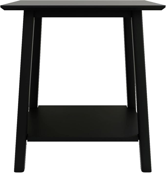 Plank+Beam Wooden Side Table with Storage, Mid Century Modern End Tables for Living Room, Small Solid Wood Nightstand, Bedside Tables, Bedroom Furniture, Black