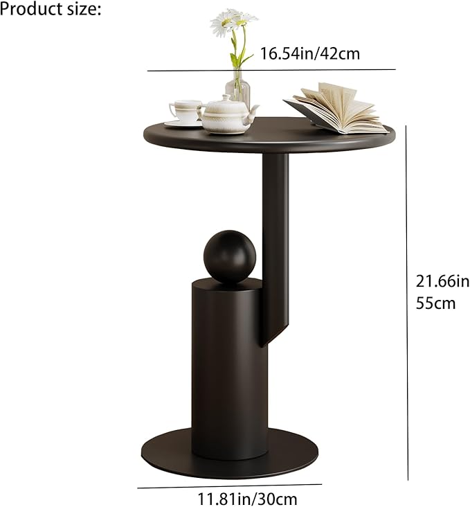 Metal Round Side Table,Matte Modern Accent End Tables Coffee Tables,Small Drink Table for Small Spaces,Pedestal Tables for Living Room, Bedroom, Corners, and Office, 21.65'' Height