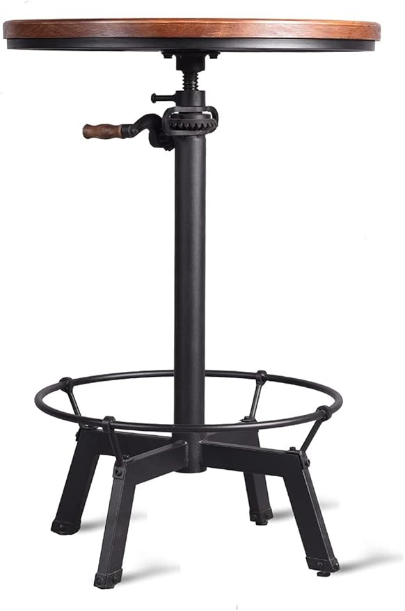 Diwhy Pub Set Industrial Style Adjustable Height 33.5-39.4in Dining Table Dia 23.6" Wooden Top with Handle Bar Table