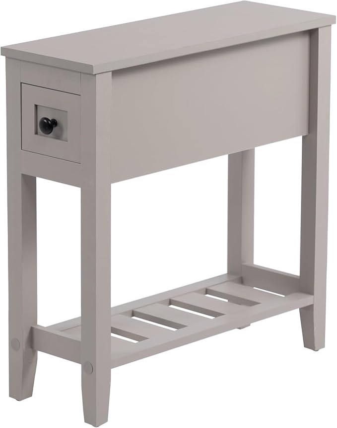 Gery Chairside Narrow End Table, Solid Recliner Side Table with Drawer, Slim Nightstand Bedside Table for Living Room Bedroom