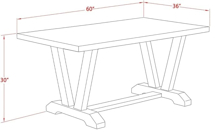 East West Furniture VT076 V-Style Modern Dining Table - a Rectangle Kitchen Table Top with Stylish Legs, 36x60 Inch, Multi-Color