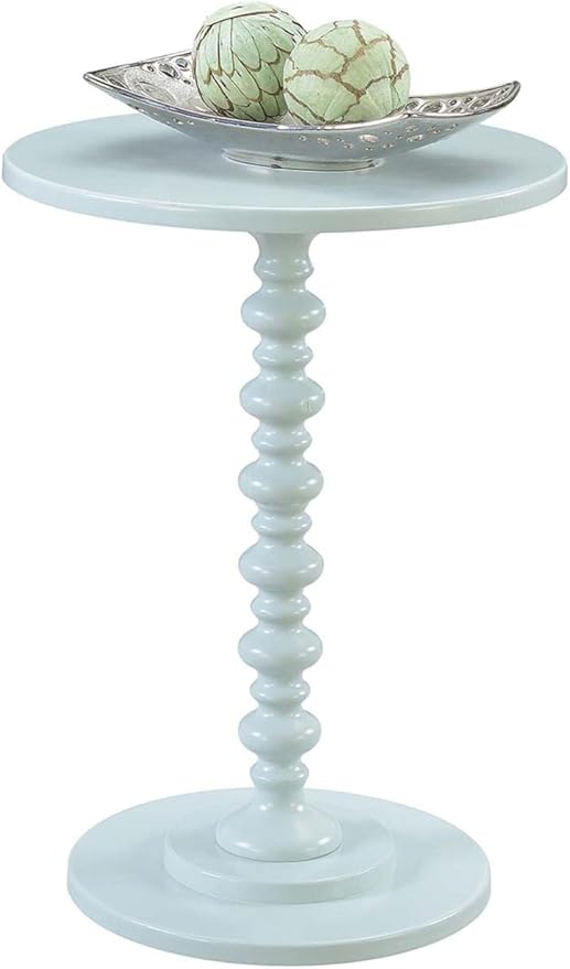 Convenience Concepts Palm Beach Spindle 17.75" Traditional Round End Living Room, Turned Solid Wood Side, Classic Display Pedestal Table, Sea Foam Blue