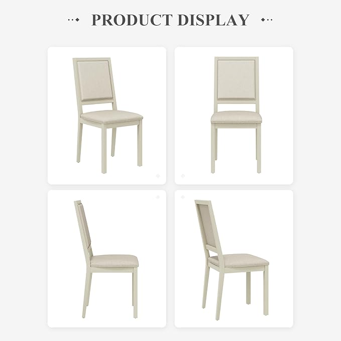 COLAMY Upholstered Dining Chairs Set of 4, Mid Century Modern Dining Room Chairs, 19 Inch Kitchen Chairs with Back for Dining Room Restaurant, Ivory
