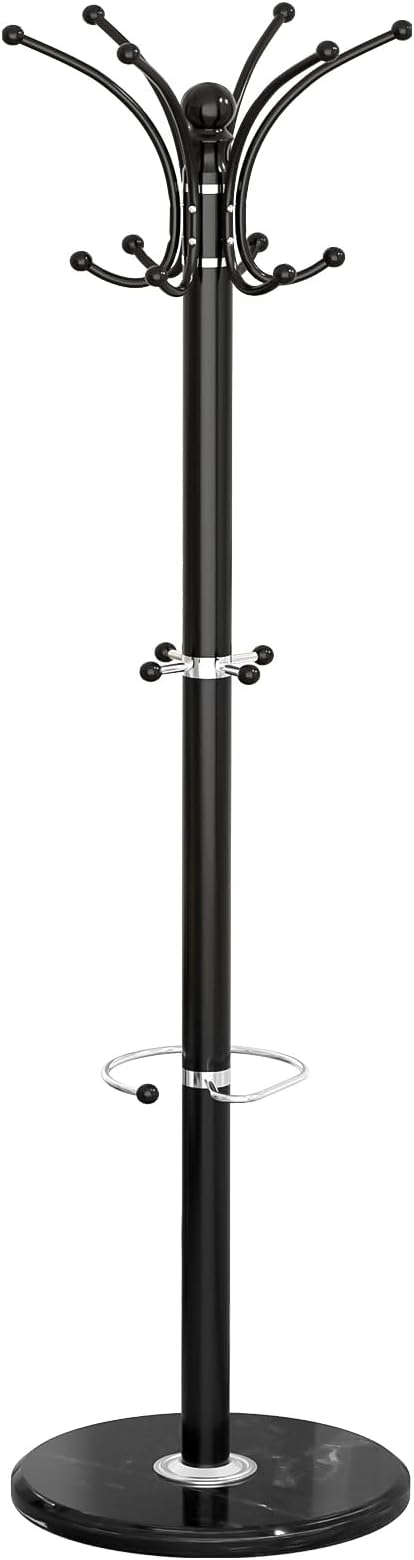 Coat Rack Freestanding with Marble Base, Heavy Duty Clothes Tree with Hooks and Umbrella Storage, Metal Hall Holder for Hanging Jacket, Hats, Scarf, Bag, Suitable for Entryway,Bedroom