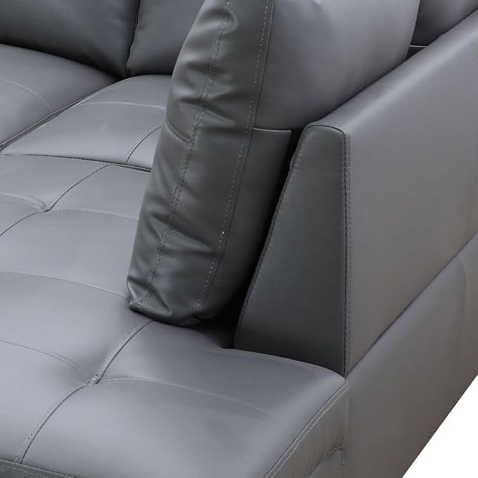 Dark Grey L-Shaped 3-Piece Faux Leather Sofa with Storage Ottoman Set, Sectional Couch Sofa Set for Living Room, Office, Small Space