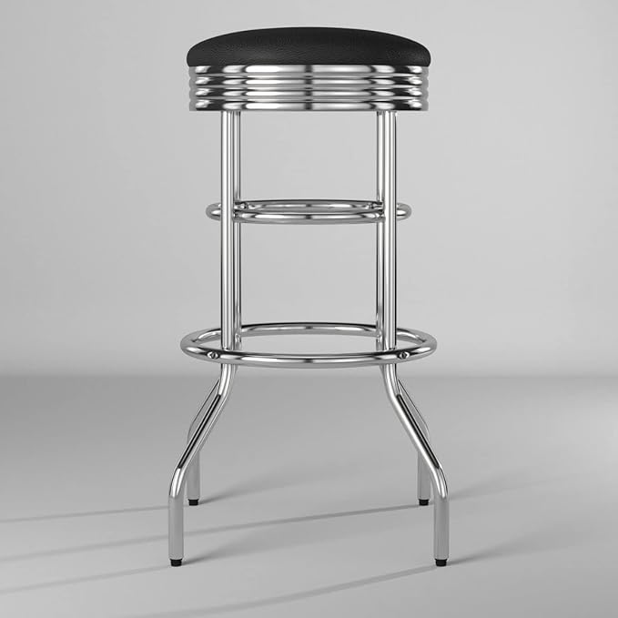 TRINITY Heavy Duty 30-Inch Backless Swivel Bar Stool for Kitchen, Garage, or Workshop, Chrome Finish with Faux Leather Seat, 1 Pack Pre-Assembled, Black