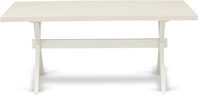 East West Furniture X027LA015-7 7 Piece Dining Room Furniture Set Consist of a Rectangle Dining Table with X-Legs and 6 Baby Blue Linen Fabric Parsons Chairs, 40x72 Inch, Multi-Color