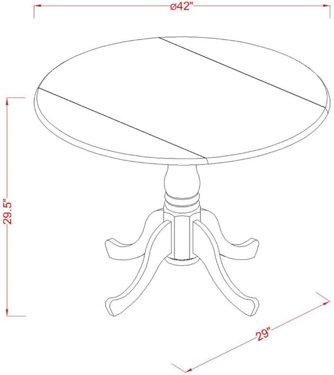 East West Furniture DLWE3-BLK-W 3 Piece Dining Room Table Set Contains a Round Kitchen Table with Dropleaf and 2 Dining Chairs, 42x42 Inch, Black