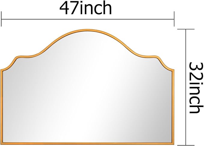 Chende Large Gold Mirror with Arched Top, 47" x 32" Modern Living Mirror for Wall, Modern Decorative Mirror with Wooden Frame for Entryway, Fireplace, Dining Room