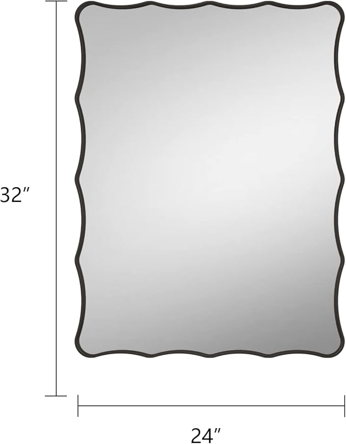 24x32 Black Bathroom Mirror for Wall, Rectangle Framed Mirror for Bathroom, Decorative Wall Mirror with Wavy Frame, Anti-Rust(Horizontal/Vertical)
