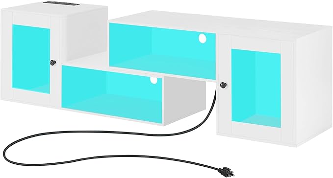 VECELO LED TV Stand for Televisions up to 70 Inchs Modern Entertainment Center with Storage Media Console with 23 Flashing Options and 4 Customizable Modes for Living Room, Bedroom