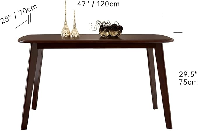 WoodShine Mid Century Modern Real Solid Wood Dining Table,Working Desk,Walnut,47inch
