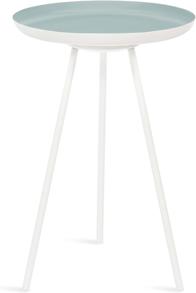 Kate and Laurel Laranya Modern Side Table; 15 x 15 x 23; Blue and White; Chic Minimalist Bedroom Nightstand Table with Hand-Applied Enamel Tabletop