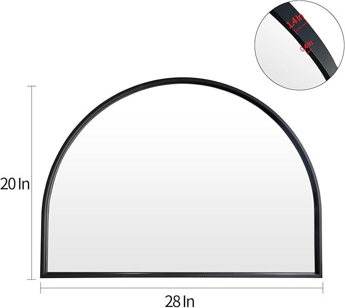 WAMIRRO Minimalist Black Arched Mirror,Window Pane Farmhouse Wall Mirrors Decor for Wall Mounted,28"X20"