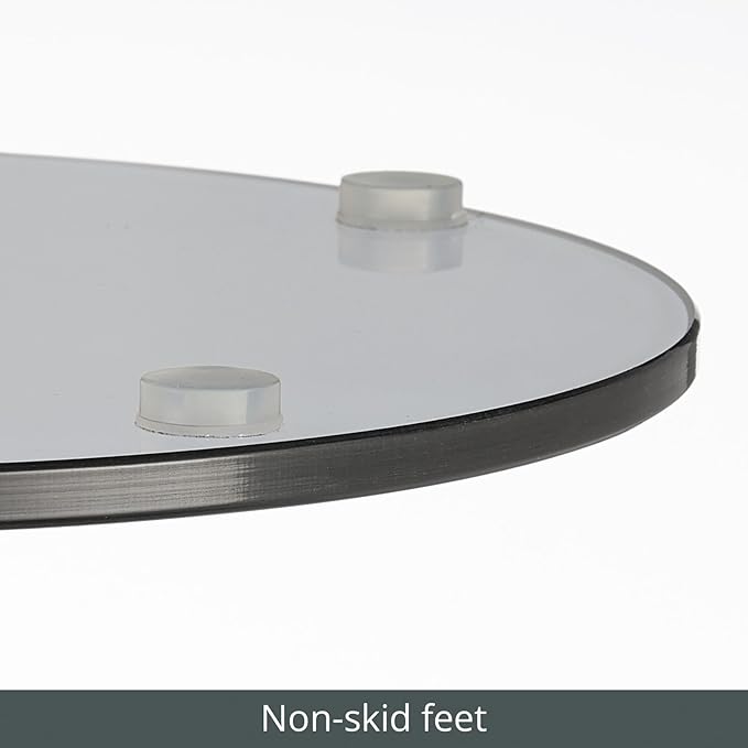 mDesign Glass Top Side/End Drink Table - Tall Modern Round Accent Metal Nightstand Furniture for Living Room, Dorm, Home Office, and Bedroom - 9" Round - Dark Smoke Gray/Black