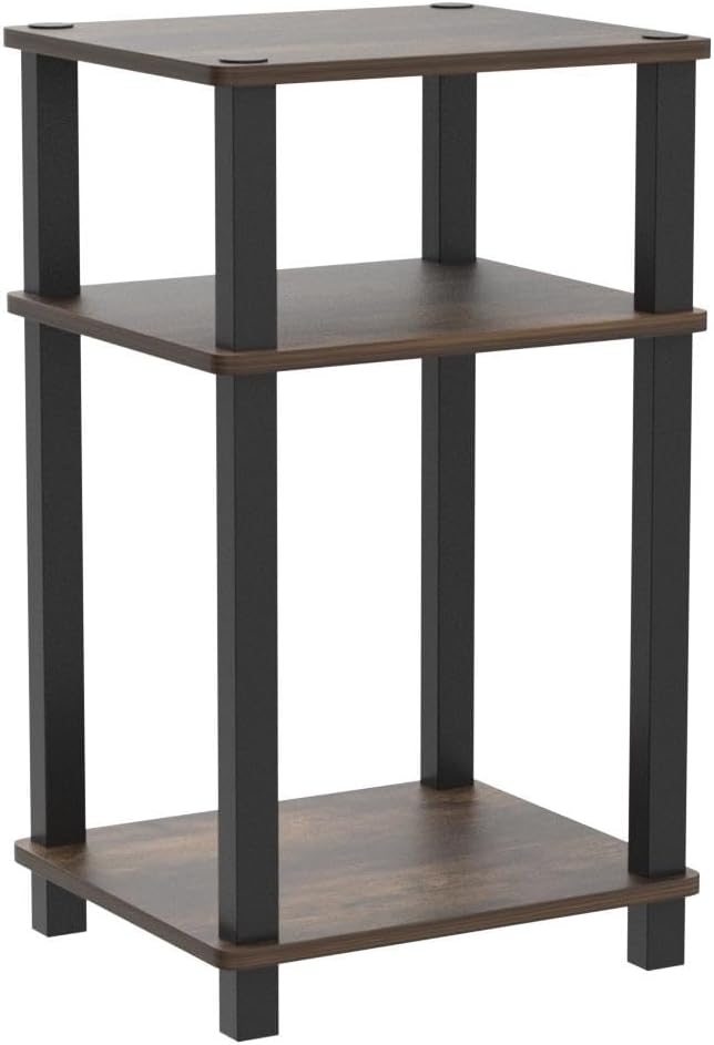 Furinno Just 3-Tier Turn-N-Tube End Table, 2-Pack, Amber Pine/Black