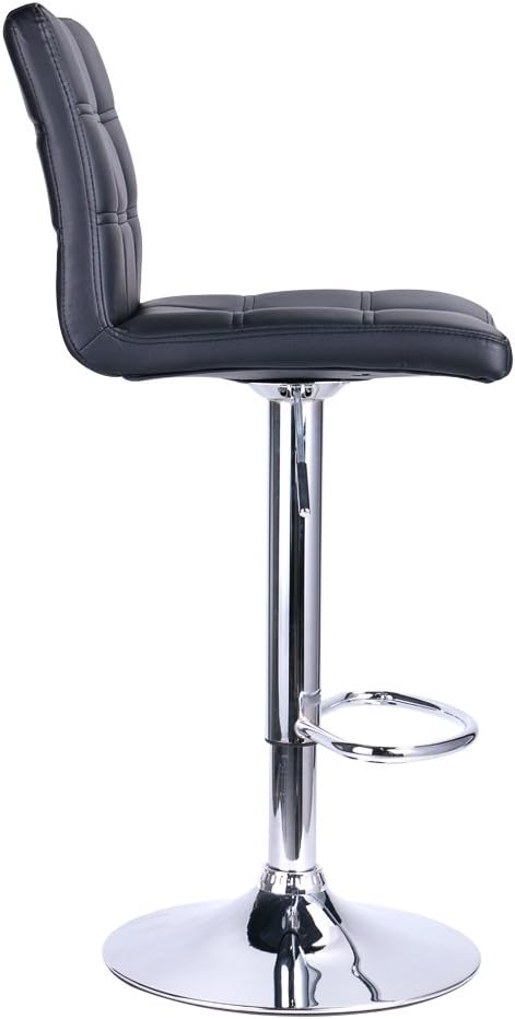 Leopard Modern Square PU Leather Adjustable Bar Stools with Back, Squre Back Bartool, Counter Height Swivel Stool, 1 Chair (Black)