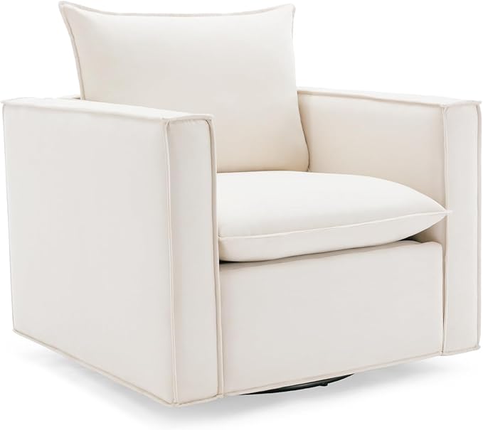 COLAMY Swivel Accent Chair, 34 Inches Upholstered Arm Chair with Plump Back Pillow, Modern Sofa Living Room Chair for Bedroom, Corner, Reading Beige