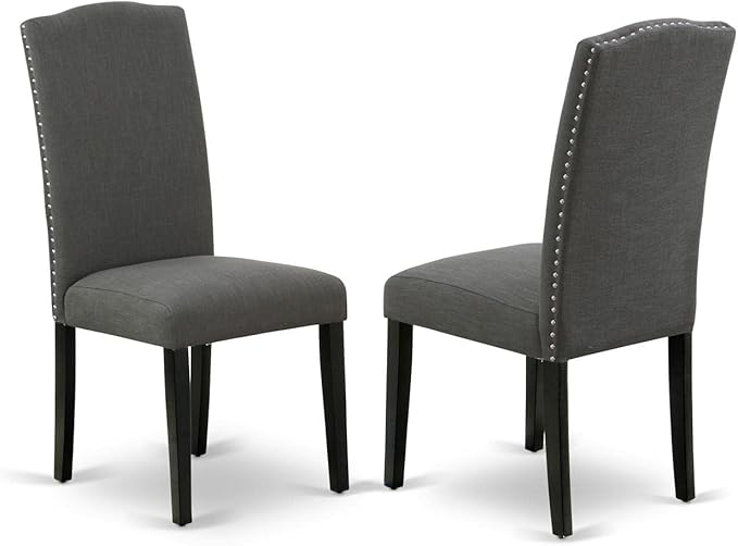 East West Furniture SHEN3-BLK-20 3 Piece Dining Room Set Contains a Round Kitchen Dining Table with Pedestal and 2 Dark Gotham Linen Fabric Upholstered Chairs, 42x42 Inch, Black