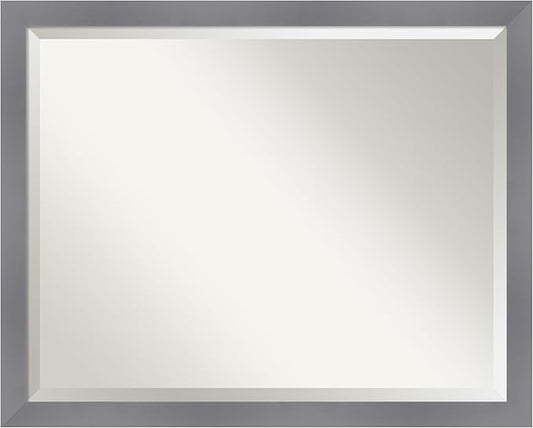 Amanti Art Grey Wall Mirror 25x31 Edwin Grey Rectangle Bathroom Mirror for Wall Decor Living Room, Large Casual Wood Frame, Hangs Horizonally and Vertically, Bathroom Decor, Beveled Edge from WI, USA