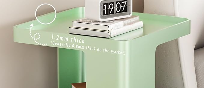 Metal Small Nightstands, Modern Side Table with 3 Tiers Storage, Green End Table for Couch, Living Room Bedroom, Bedside Tables No Assembly Required