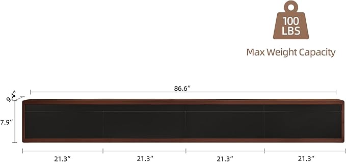 Floating TV Stand Matte Finish, 86'' Wall-Mounted TV Cabinet,Floating TV Console,Under TV Shelf with 3 Doors for Living Room Bedroom(Walnut+Black)